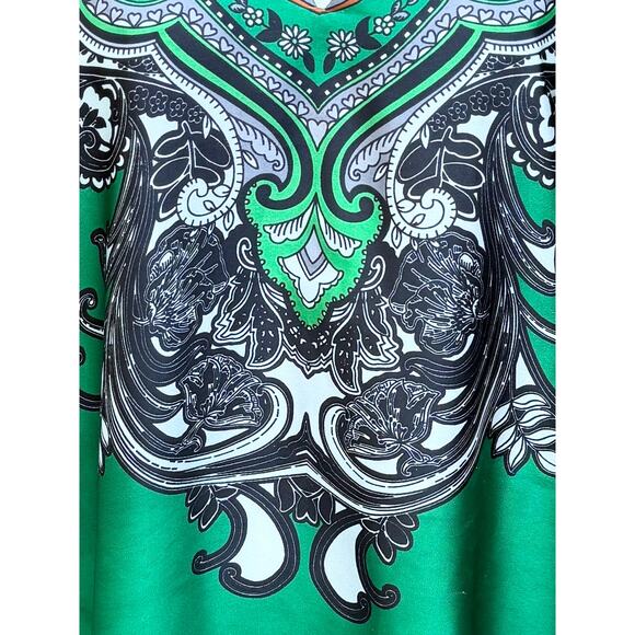 Chico's Women's Paisley Print Tunic Silk Blouse Emerald Green Size M + SCARF - Picture 5 of 14
